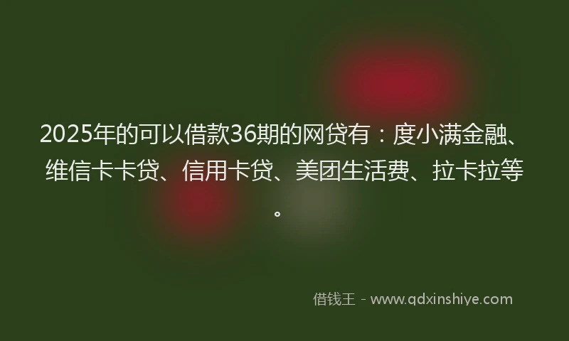 2025年的可以借款36期的网贷有：度小满金融、维信卡卡贷、信用卡贷、美团生活费、拉卡拉等。