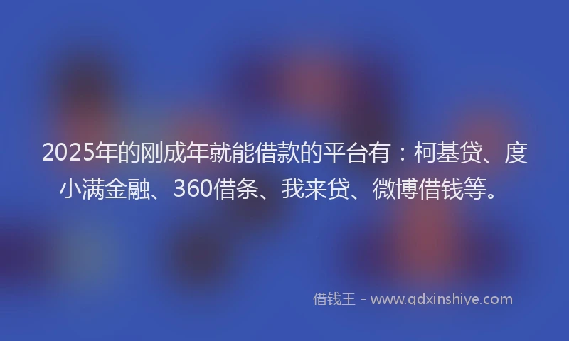 2025年的刚成年就能借款的平台有：柯基贷、度小满金融、360借条、我来贷、微博借钱等。