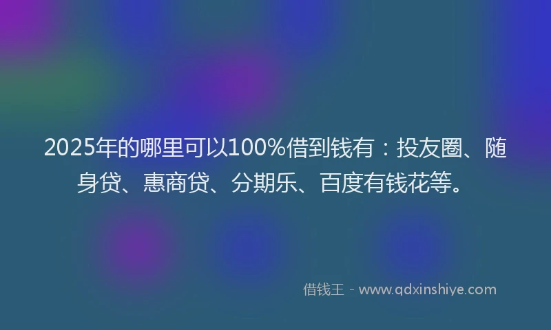 2025年的哪里可以100%借到钱有：投友圈、随身贷、惠商贷、分期乐、百度有钱花等。
