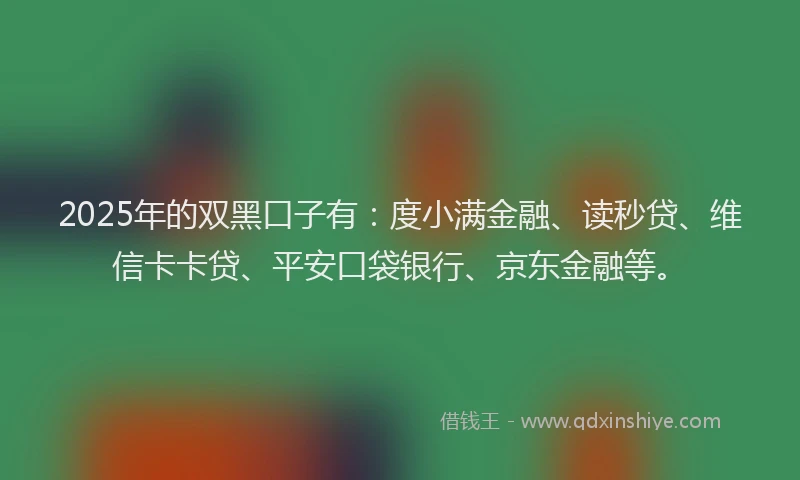 2025年的双黑口子有：度小满金融、读秒贷、维信卡卡贷、平安口袋银行、京东金融等。