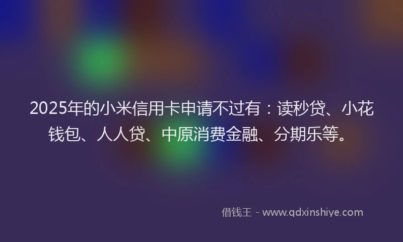 2025年的小米信用卡申请不过有：读秒贷、小花钱包、人人贷、中原消费金融、分期乐等。
