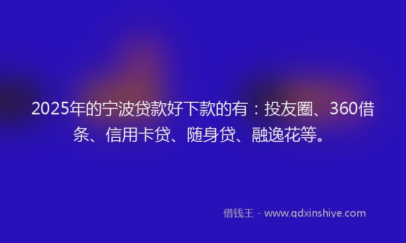 2025年的宁波贷款好下款的有：投友圈、360借条、信用卡贷、随身贷、融逸花等。