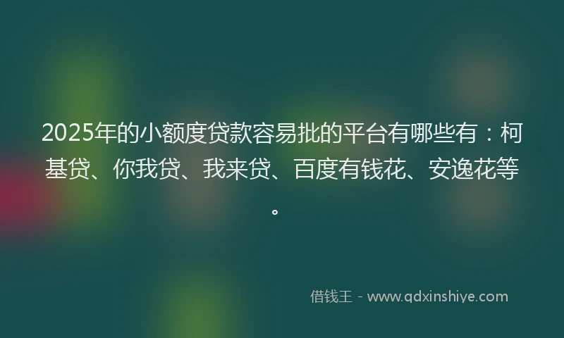 2025年的小额度贷款容易批的平台有哪些有：柯基贷、你我贷、我来贷、百度有钱花、安逸花等。