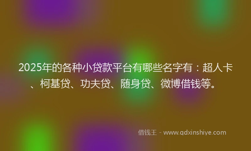 2025年的各种小贷款平台有哪些名字有：超人卡、柯基贷、功夫贷、随身贷、微博借钱等。