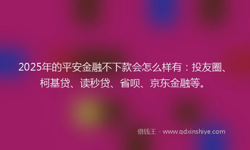 2025年的平安金融不下款会怎么样有：投友圈、柯基贷、读秒贷、省呗、京东金融等。