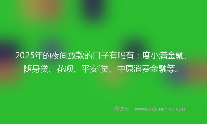 2025年的夜间放款的口子有吗有：度小满金融、随身贷、花呗、平安i贷、中原消费金融等。
