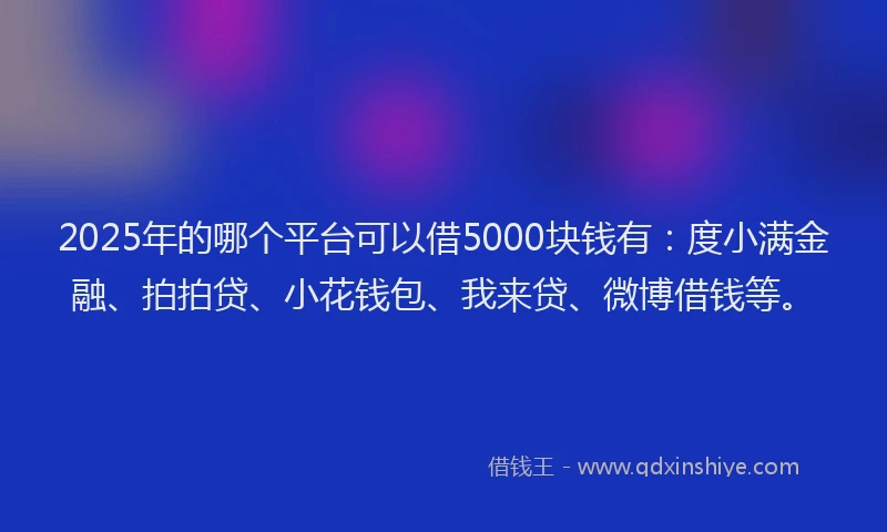 2025年的哪个平台可以借5000块钱有：度小满金融、拍拍贷、小花钱包、我来贷、微博借钱等。