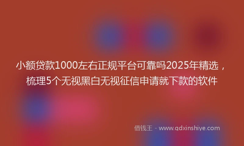 小额贷款1000左右正规平台可靠吗2025年精选，梳理5个无视黑白无视征信申请就下款的软件