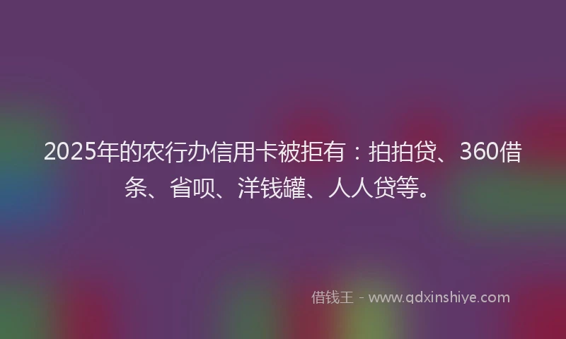 2025年的农行办信用卡被拒有：拍拍贷、360借条、省呗、洋钱罐、人人贷等。