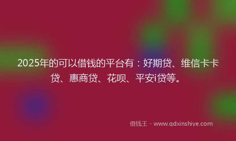 2025年的可以借钱的平台有：好期贷、维信卡卡贷、惠商贷、花呗、平安i贷等。