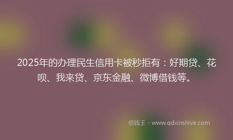 2025年的办理民生信用卡被秒拒有：好期贷、花呗、我来贷、京东金融、微博借钱等。