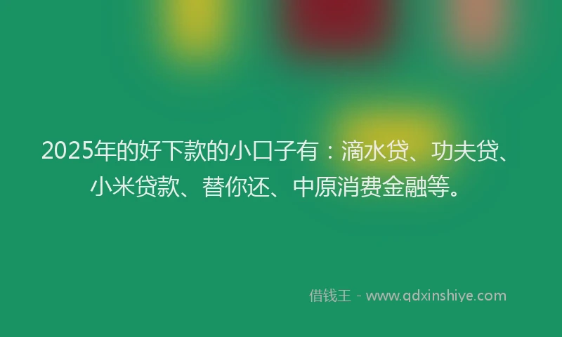 2025年的好下款的小口子有:滴水贷、功夫贷、小米贷款、替你还、中原消费金融等。