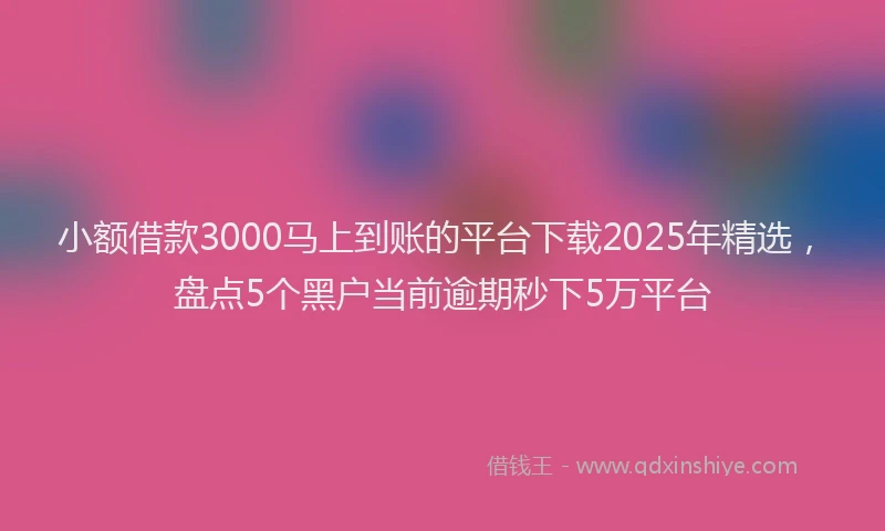 小额借款3000马上到账的平台下载2025年精选，盘点5个黑户当前逾期秒下5万平台