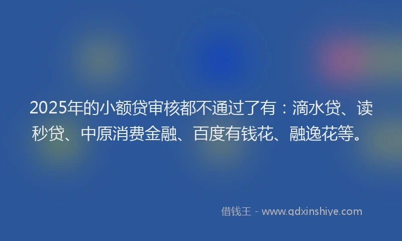 2025年的小额贷审核都不通过了有：滴水贷、读秒贷、中原消费金融、百度有钱花、融逸花等。