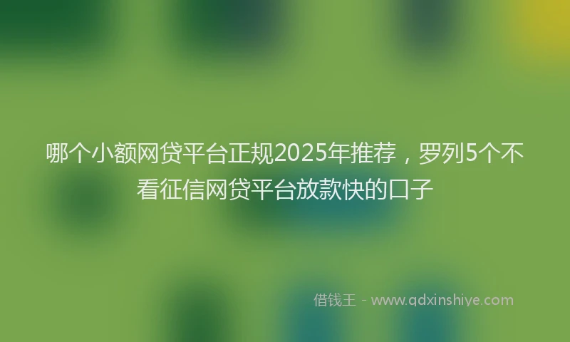 哪个小额网贷平台正规2025年推荐，罗列5个不看征信网贷平台放款快的口子