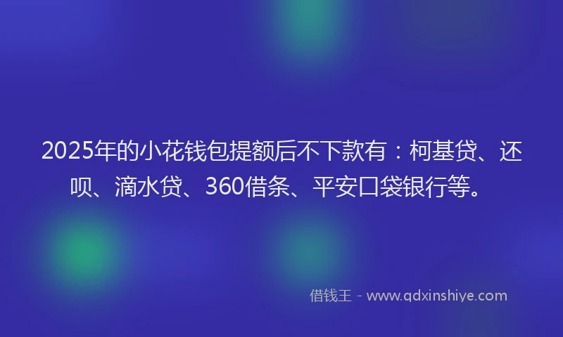2025年的小花钱包提额后不下款有：柯基贷、还呗、滴水贷、360借条、平安口袋银行等。