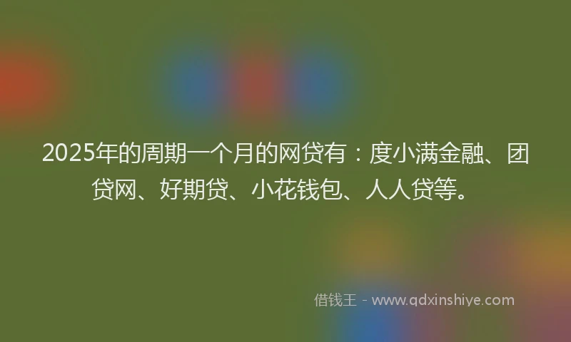 2025年的周期一个月的网贷有：度小满金融、团贷网、好期贷、小花钱包、人人贷等。