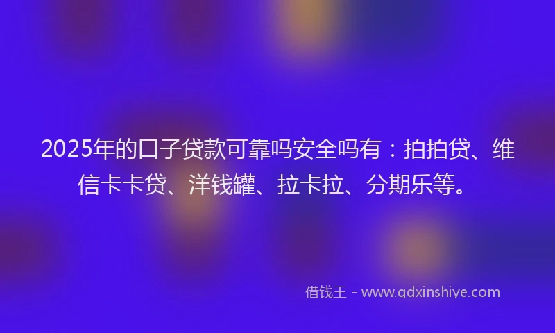 2025年的口子贷款可靠吗安全吗有：拍拍贷、维信卡卡贷、洋钱罐、拉卡拉、分期乐等。