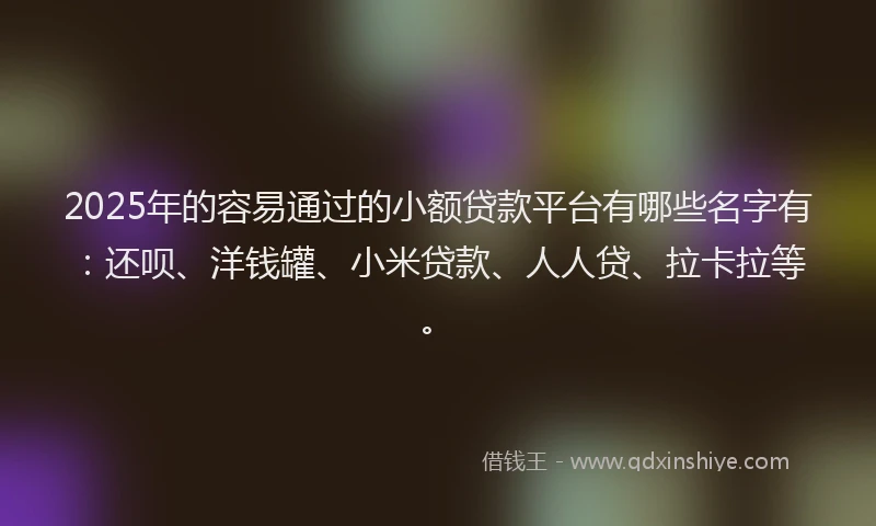 2025年的容易通过的小额贷款平台有哪些名字有：还呗、洋钱罐、小米贷款、人人贷、拉卡拉等。