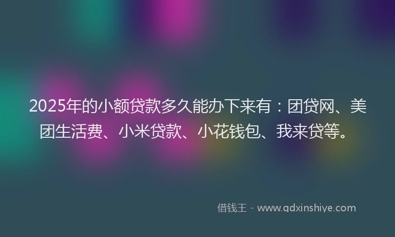 2025年的小额贷款多久能办下来有：团贷网、美团生活费、小米贷款、小花钱包、我来贷等。