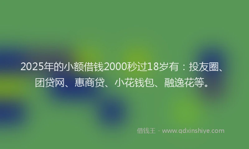 2025年的小额借钱2000秒过18岁有：投友圈、团贷网、惠商贷、小花钱包、融逸花等。