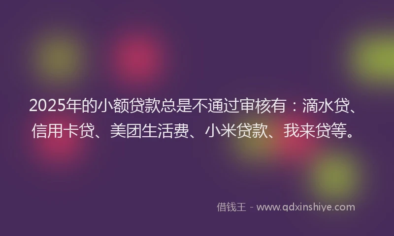 2025年的小额贷款总是不通过审核有：滴水贷、信用卡贷、美团生活费、小米贷款、我来贷等。
