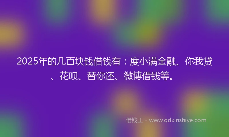 2025年的几百块钱借钱有：度小满金融、你我贷、花呗、替你还、微博借钱等。