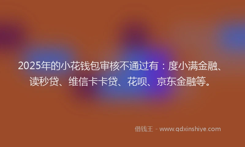 2025年的小花钱包审核不通过有：度小满金融、读秒贷、维信卡卡贷、花呗、京东金融等。