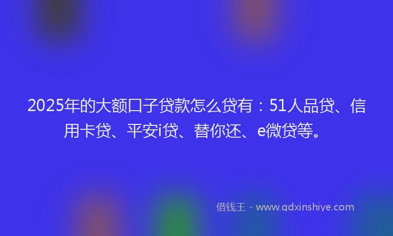 2025年的大额口子贷款怎么贷有：51人品贷、信用卡贷、平安i贷、替你还、e微贷等。