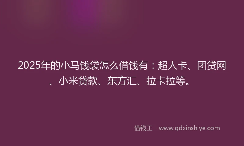 2025年的小马钱袋怎么借钱有：超人卡、团贷网、小米贷款、东方汇、拉卡拉等。