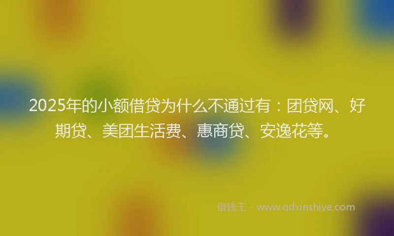 2025年的小额借贷为什么不通过有：团贷网、好期贷、美团生活费、惠商贷、安逸花等。