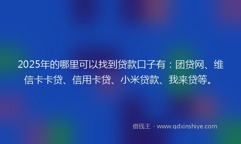2025年的哪里可以找到贷款口子有：团贷网、维信卡卡贷、信用卡贷、小米贷款、我来贷等。