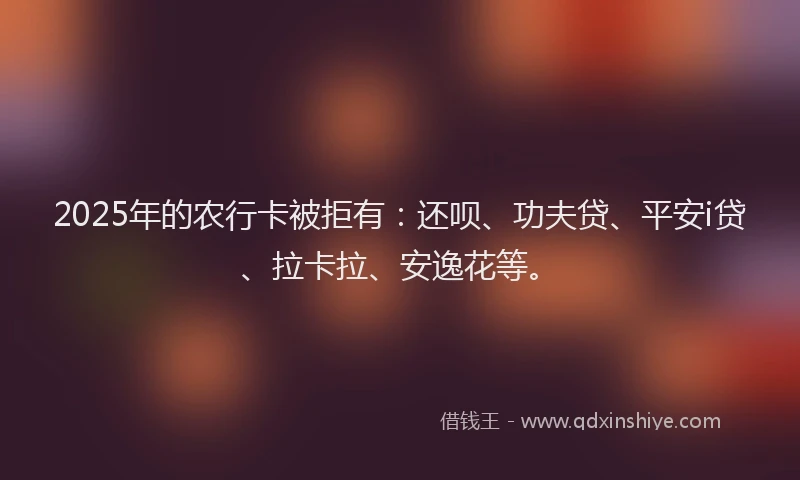 2025年的农行卡被拒有：还呗、功夫贷、平安i贷、拉卡拉、安逸花等。