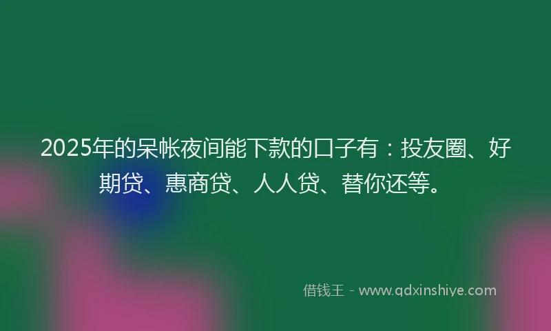 2025年的呆帐夜间能下款的口子有：投友圈、好期贷、惠商贷、人人贷、替你还等。