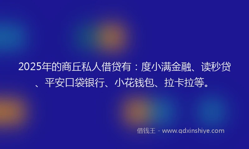 2025年的商丘私人借贷有：度小满金融、读秒贷、平安口袋银行、小花钱包、拉卡拉等。