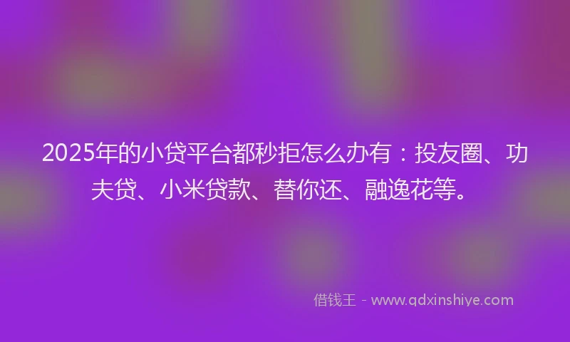 2025年的小贷平台都秒拒怎么办有：投友圈、功夫贷、小米贷款、替你还、融逸花等。