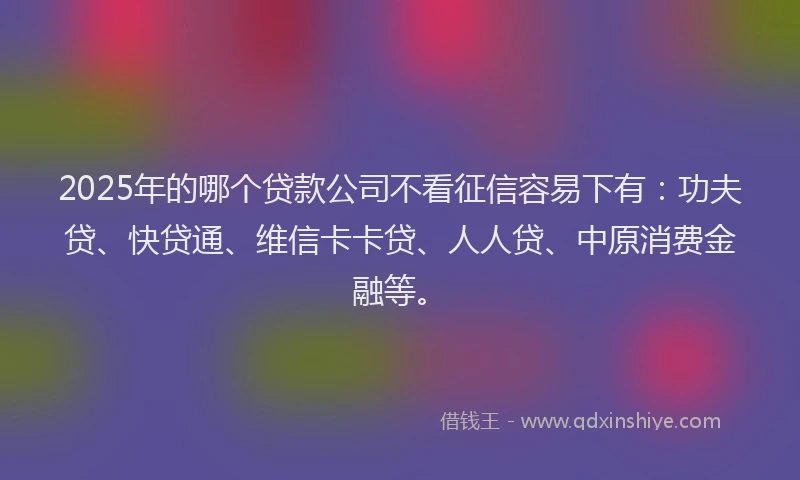 2025年的哪个贷款公司不看征信容易下有：功夫贷、快贷通、维信卡卡贷、人人贷、中原消费金融等。