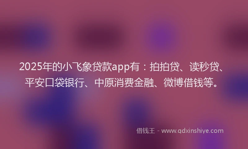 2025年的小飞象贷款app有：拍拍贷、读秒贷、平安口袋银行、中原消费金融、微博借钱等。
