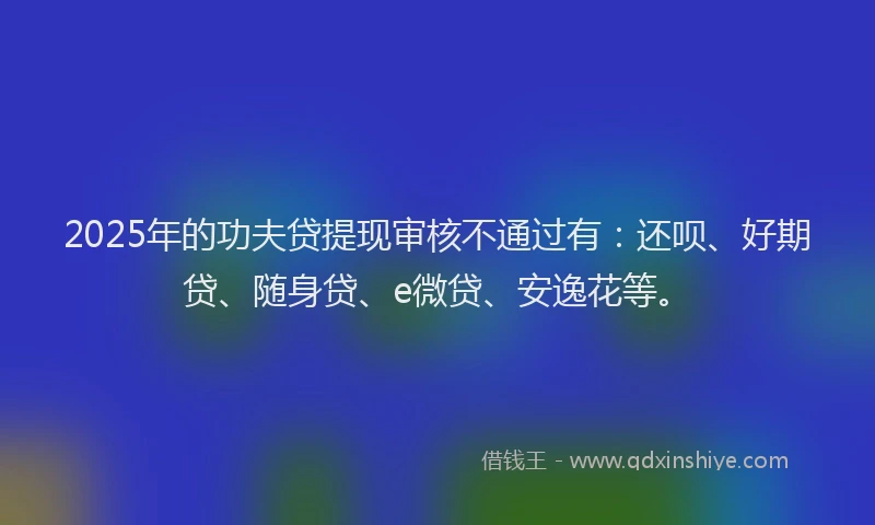 2025年的功夫贷提现审核不通过有：还呗、好期贷、随身贷、e微贷、安逸花等。