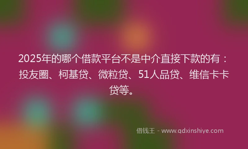2025年的哪个借款平台不是中介直接下款的有：投友圈、柯基贷、微粒贷、51人品贷、维信卡卡贷等。