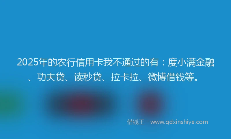 2025年的农行信用卡我不通过的有：度小满金融、功夫贷、读秒贷、拉卡拉、微博借钱等。