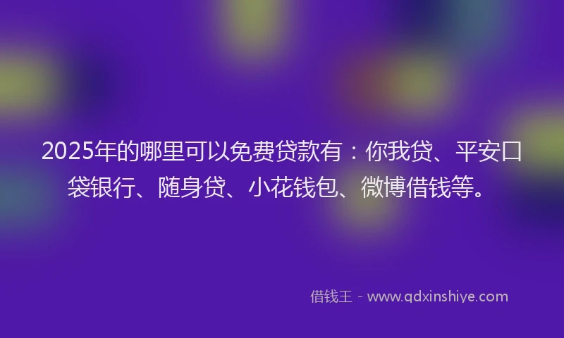 2025年的哪里可以免费贷款有：你我贷、平安口袋银行、随身贷、小花钱包、微博借钱等。