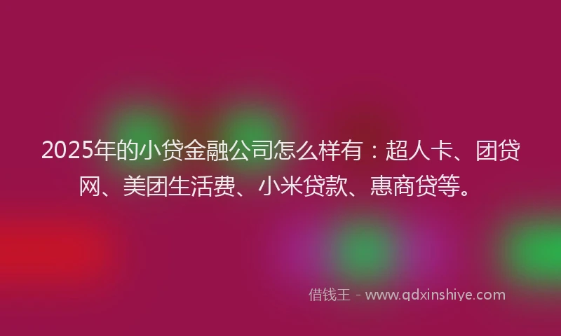 2025年的小贷金融公司怎么样有：超人卡、团贷网、美团生活费、小米贷款、惠商贷等。