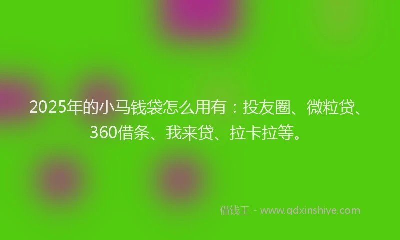 2025年的小马钱袋怎么用有：投友圈、微粒贷、360借条、我来贷、拉卡拉等。