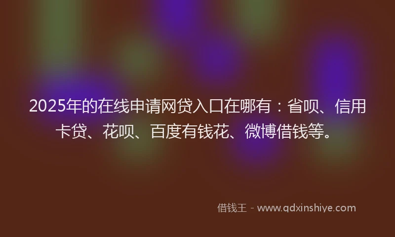 2025年的在线申请网贷入口在哪有：省呗、信用卡贷、花呗、百度有钱花、微博借钱等。