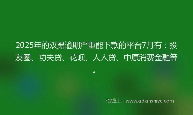 2025年的双黑逾期严重能下款的平台7月有：投友圈、功夫贷、花呗、人人贷、中原消费金融等。