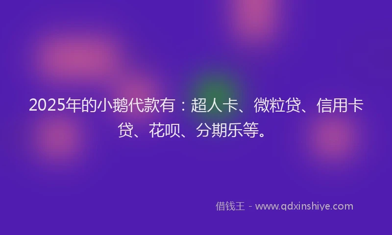 2025年的小鹅代款有：超人卡、微粒贷、信用卡贷、花呗、分期乐等。