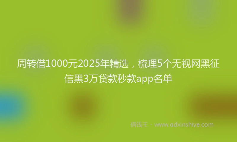 周转借1000元2025年精选，梳理5个无视网黑征信黑3万贷款秒款app名单