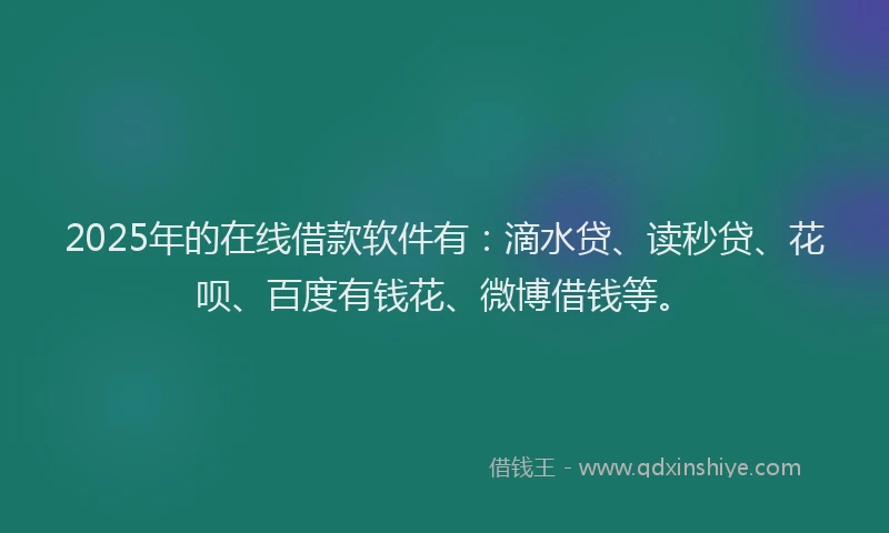 2025年的在线借款软件有：滴水贷、读秒贷、花呗、百度有钱花、微博借钱等。