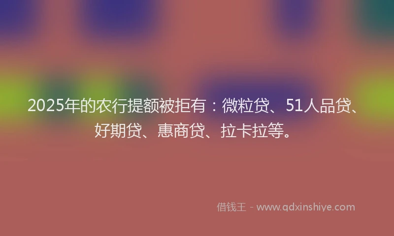 2025年的农行提额被拒有：微粒贷、51人品贷、好期贷、惠商贷、拉卡拉等。